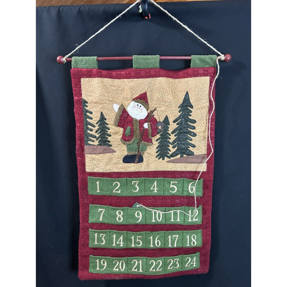 Fabric Felt Christmas Santa Advent Countdown Wall Calendar Lodge Country Charm